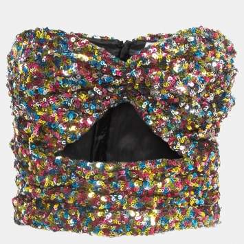 مملوكة مسبقًا The Attico Multicolor Sequined Strapless Crop Top S