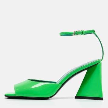 Pre Owned The Attico Green Patent Leather Devon Ankle Strap Sandals Size 38