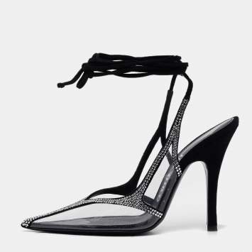 Pre Owned The Attico Transparent PVC and Suede Crystal Embellished Venus Pumps Size 38