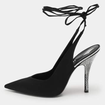 Pre Owned The Attico Black Satin Venus Ankle Wrap Pumps Size 41