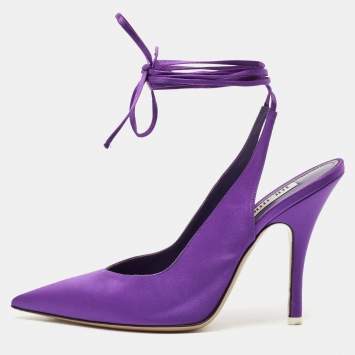 Pre Owned The Attico Purple Satin Venus Ankle Wrap Pumps Size 41