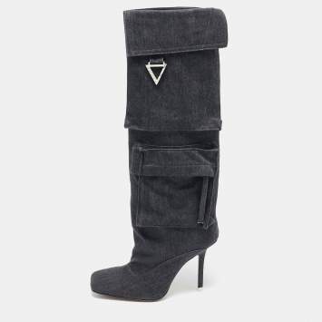 Pre Owned The Attico Grey Denim Sienna Knee Length Boots Size 36.5
