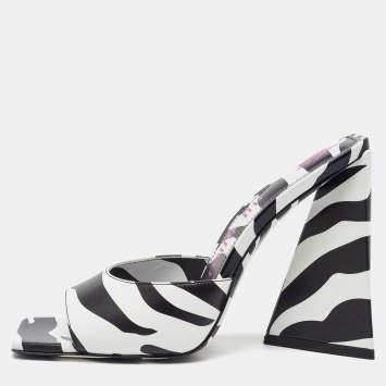 The Attico Black/White Zebra Print Leather Devon Open Toe Sandals Size 39