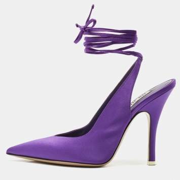 The Attico Purple Satin Venus Pointed Toe Ankle Wrap Pumps Size 38.5