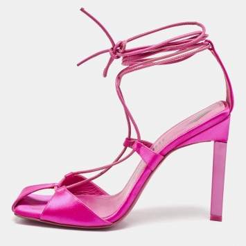 The Attico Pink Satin Ankle Wrap Sandals Size 39