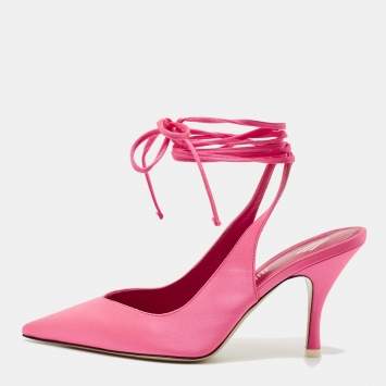 Pre Owned The Attico Pink Satin Venus Pointed Toe Ankle Tie Pumps Size 38