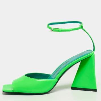 Pre Owned The Attico Green Patent Leather Piper Ankle Strap Sandals Size 40