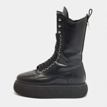 Pre Owned The Attico Black Leather Selene Mid Calf Boots Size 37.5