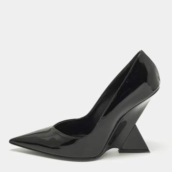 Pre Owned The Attico Cheope Size 38.5 Black Patent Leather Wedge Pumps