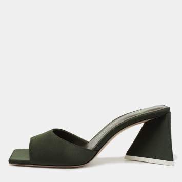 Pre Owned The Attico Dark Green Satin Devon Square Toe Mules Size 36