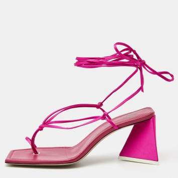 Pre Owned The Attico Pink Satin Ankle Wrap Sandals Size 40