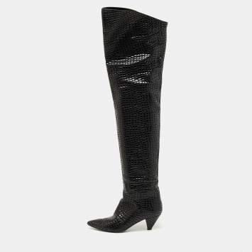 Pre Owned The Attico Black Croc Embossed Leather Over the Length Boots Size 39