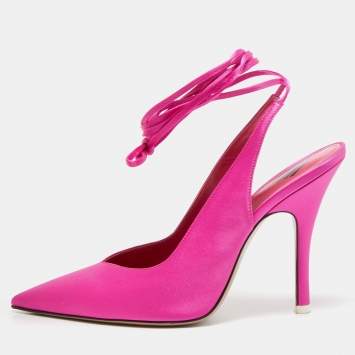 Pre Owned The Attico Pink Satin Venus Ankle Wrap Pumps Size 39