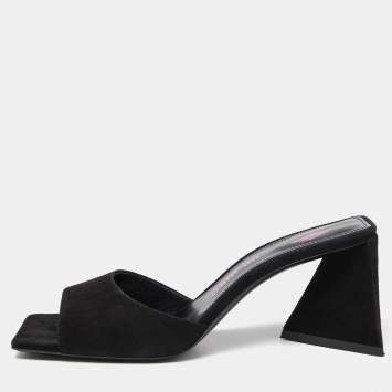 Pre Owned The Attico Black Suede Devon Slide Sandals Size 38.5