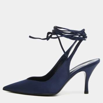 Pre Owned The Attico Navy Blue Satin Venus Wrap Pumps Size 39.5