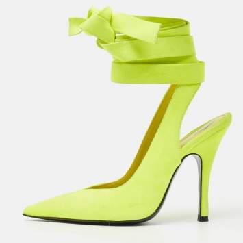 Pre Owned The Attico Green Suede Venus Ankle Wrap Pumps Size 36
