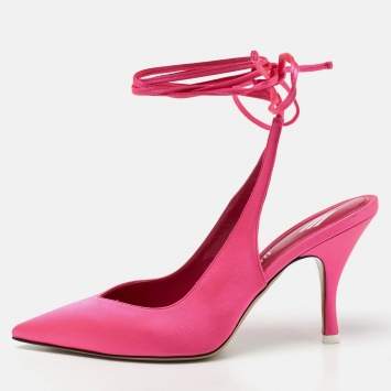 Pre Owned The Attico Pink Satin Venus Ankle Wrap Pumps Size 38