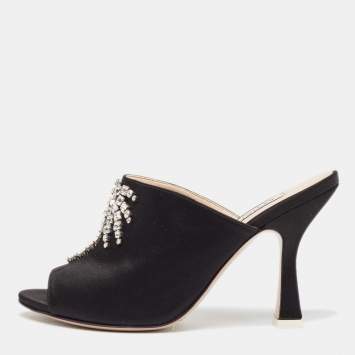 Pre Owned The Attico Black Satin Crystal Embellished Pamela Mules Size 38