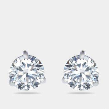 Pre Owned 2.00 cts Round Brilliant Cut 18k White Gold Lab Grown Diamonds Solitaire Stud Earrings