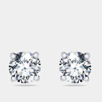 Pre Owned 2.18 cts Round Brilliant Cut 18k White Gold Lab Grown Diamond Solitaire Stud Earrings