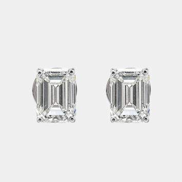 Pre Owned 6.00 cts Emerald Cut 18k White Gold Lab Grown Diamonds Solitaire Stud Earrings