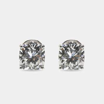 Pre Owned 6.00 cts Cushion Brilliant Cut 18k White Gold Lab Grown Diamonds Solitaire Stud Earrings
