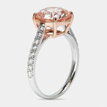 Pre Owned 3.40 cts Pink Round Lab Grown Diamond 18k Two Tone Gold Ring Size 52