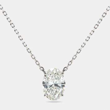 Pre Owned 3.00 cts Oval Brilliant Lab Grown Diamond 18k White Gold Chain Necklace