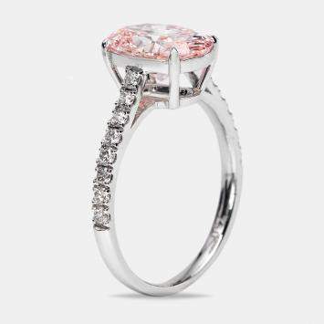 Pre Owned 2.30 cts Pink Oval and Round Lab Grown Diamond 18k White Gold Ring Size 51