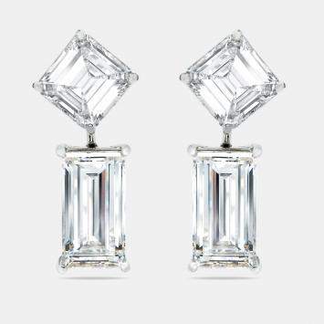 24.25 cts Asscher and Baguette Cut Lab Grown Diamond 18k White Gold Earrings