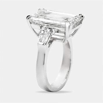 10.50 cts Emerald Cut and Tapper Lab Grown Diamond 18k White Gold Ring Size 52