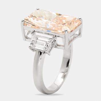 9.00 cts Orangish Pink Radiant Cut and Trapezoid Lab Grown Diamond 18k White Gold Ring Size 53