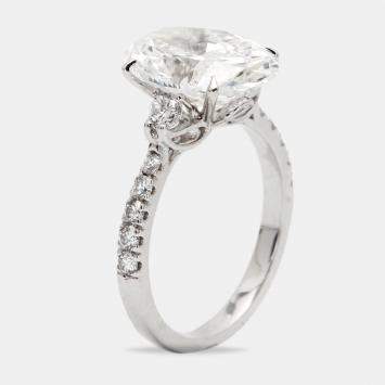 5.25 cts Oval and Round Lab Grown Diamond 18k White Gold Ring Size 53