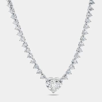 23.25 cts Heart Brilliant Lab Grown Diamond 18k White Gold Necklace (Center 5 cts)