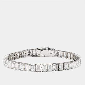 20.30 cts Emerald Step Cut Lab Grown Diamonds 18k White Gold Tennis Bracelet