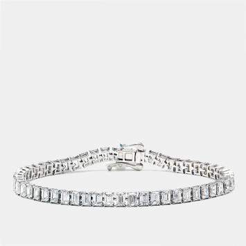 11.51 cts Emerald Step Cut Lab Grown Diamonds 18k White Gold Tennis Bracelet