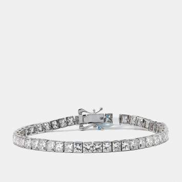 14.28 cts Princess Cut Lab Grown Diamonds 18k White Gold Tennis Bracelet