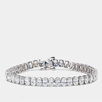 17.56 cts Oval Brilliant Cut Lab Grown Diamonds 18k White Gold Tennis Bracelet
