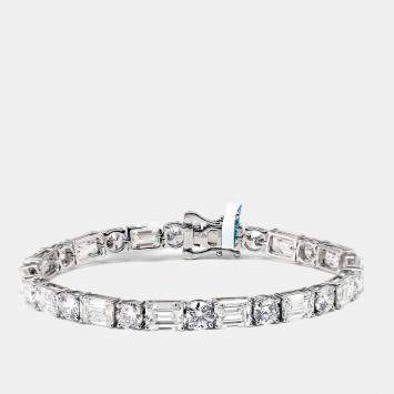 21.86 cts Round and Emerald Cut Lab Grown Diamonds 18k White Gold Tennis Bracelet