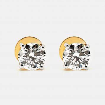 2.00 cts Round Brilliant Cut 18k Yellow Gold Lab Grown Diamonds Earrings