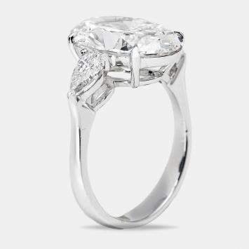 5.75 cts Oval and Pear Lab Grown Diamond 18k White Gold Ring Size 52