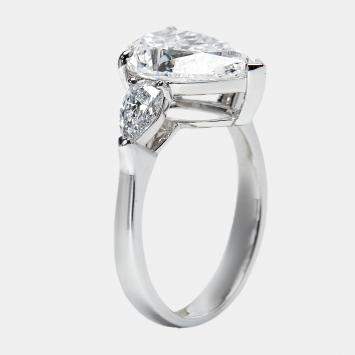 3.50 cts Pear Brilliant Lab Grown Diamond 18k White Gold Ring Size 52