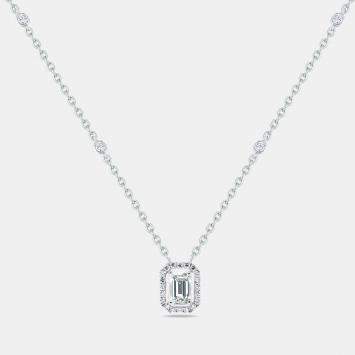 1.30 cts Emerald Round Brilliant Cut 14k White Gold Necklace