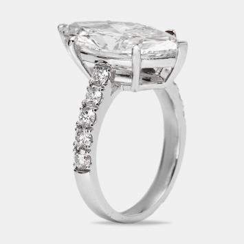 Pre Owned 5.60 cts Marquise and Round Lab Grown Diamond 18k White Gold Ring Size 51