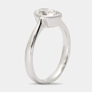 Pre Owned 1.00 cts Oval Cut Lab Grown Diamond 18k White Gold Ring Size 51