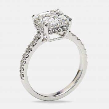 3.80 cts Asscher Cut Round Brilliant 18k White Gold Lab Grown Diamonds Ring Size 51