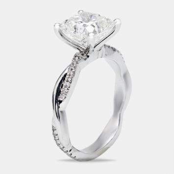 Pre Owned 3.20 cts Cushion Cut and Round Lab Grown Diamond 18k White Gold Ring Size 53