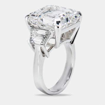 18.50 cts Asscher Cut and Trapazoid Lab Grown Diamond 18k White Gold Ring Size 54