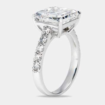 Pre Owned 5.50 cts Asscher and Round Lab Grown Diamond 18k White Gold Ring Size 54