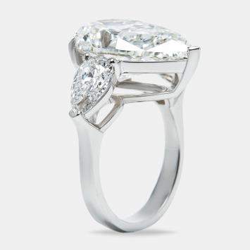Pre Owned 12 cts Pear Brilliant Cut Lab Grown Diamond 18k White Gold Ring Size 52